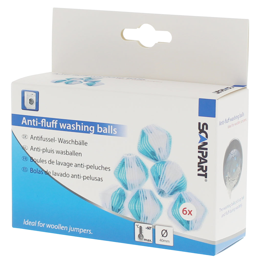 Scanpart Anti-Pluis Wasmachine Ballen 4 Cm 6 Stuks Blauw/Wit