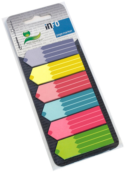 Info Notes In-5672-93 Info Page Marker 18X55Mm, 6 X 25 Stuks, 6 Kleuren, Op Kaart.