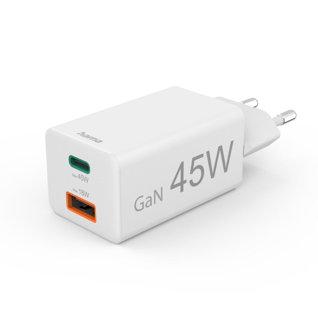 Hama Snellader 1X Usb-C Pd 1X Usb-A Qc Mini-Oplader 45 W Wit