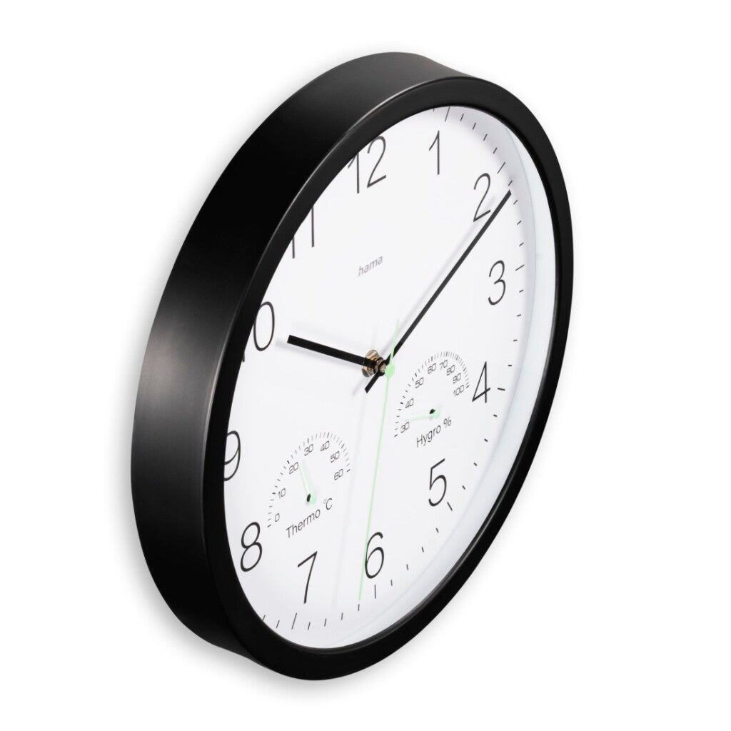 Hama Wandklok Santorini Tikt Niet + Thermo-Hygrometer 30 Cm Zwart/Wit