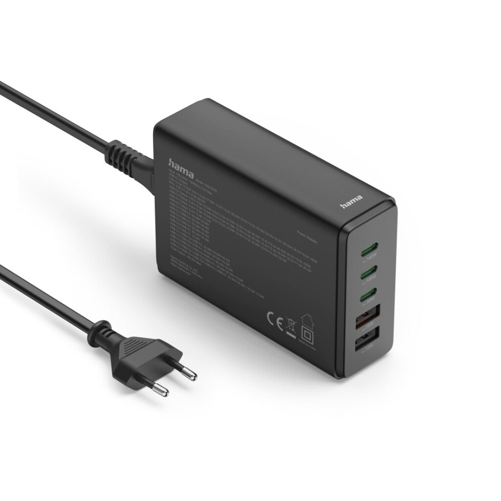 Hama Usb Laadstation 5 Poorten Gan Snellader 3X Usb-C 2X Usb-A Pd 140W Zwart