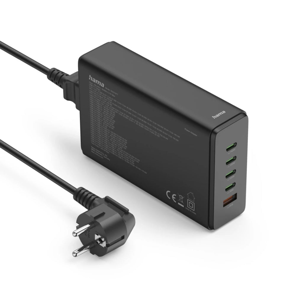Hama Usb Laadstation 5 Poorten Gan Snellader 4X Usb-C 1X Usb-A Pd 240W Zwart