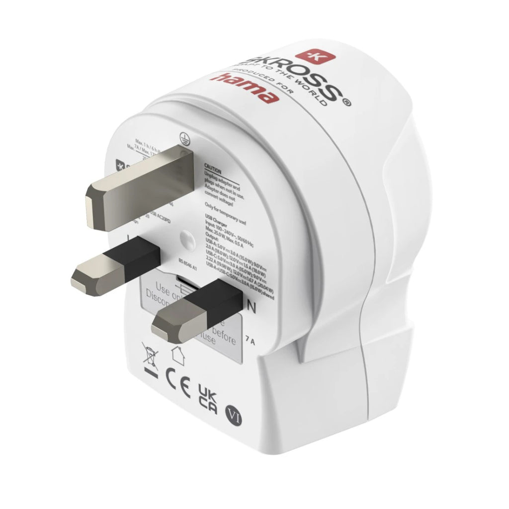 Hama Reisadapter Eu-Uk 1X Usb-A 1X Usb-C (Pd) 20W Wit