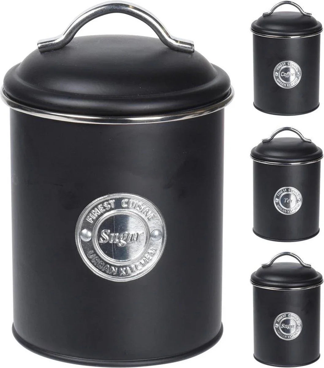Excellent Houseware Voorraadbussen Klassiek Zwart - Set Van 3 Stuks