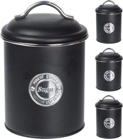Excellent Houseware Voorraadbussen Klassiek Zwart - Set Van 3 Stuks