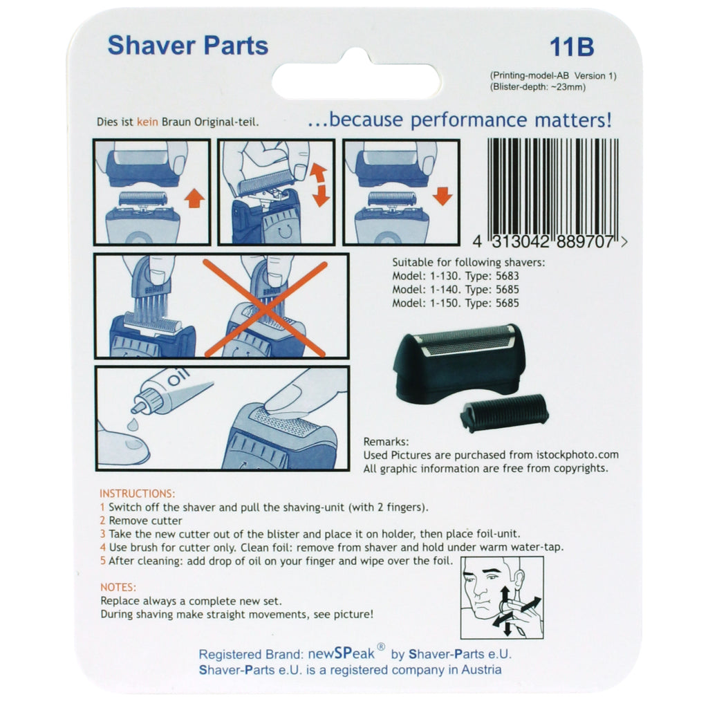 Shaver-Parts Braun Shaver Series 1 Combipack 11B Zwart/Blauw