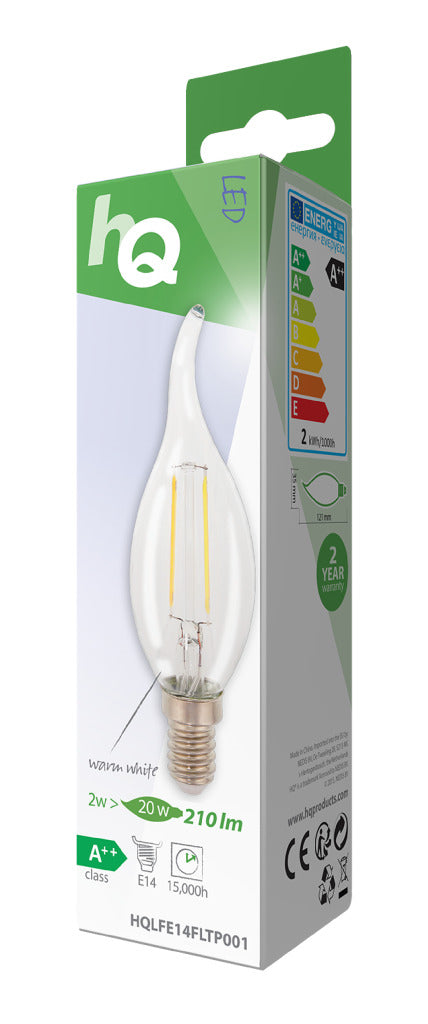 Hq Hqlfe14Fltp001 Led Retro Filament Lamp E14 Gebogen Kaars 2 W 210 Lm 2700 K