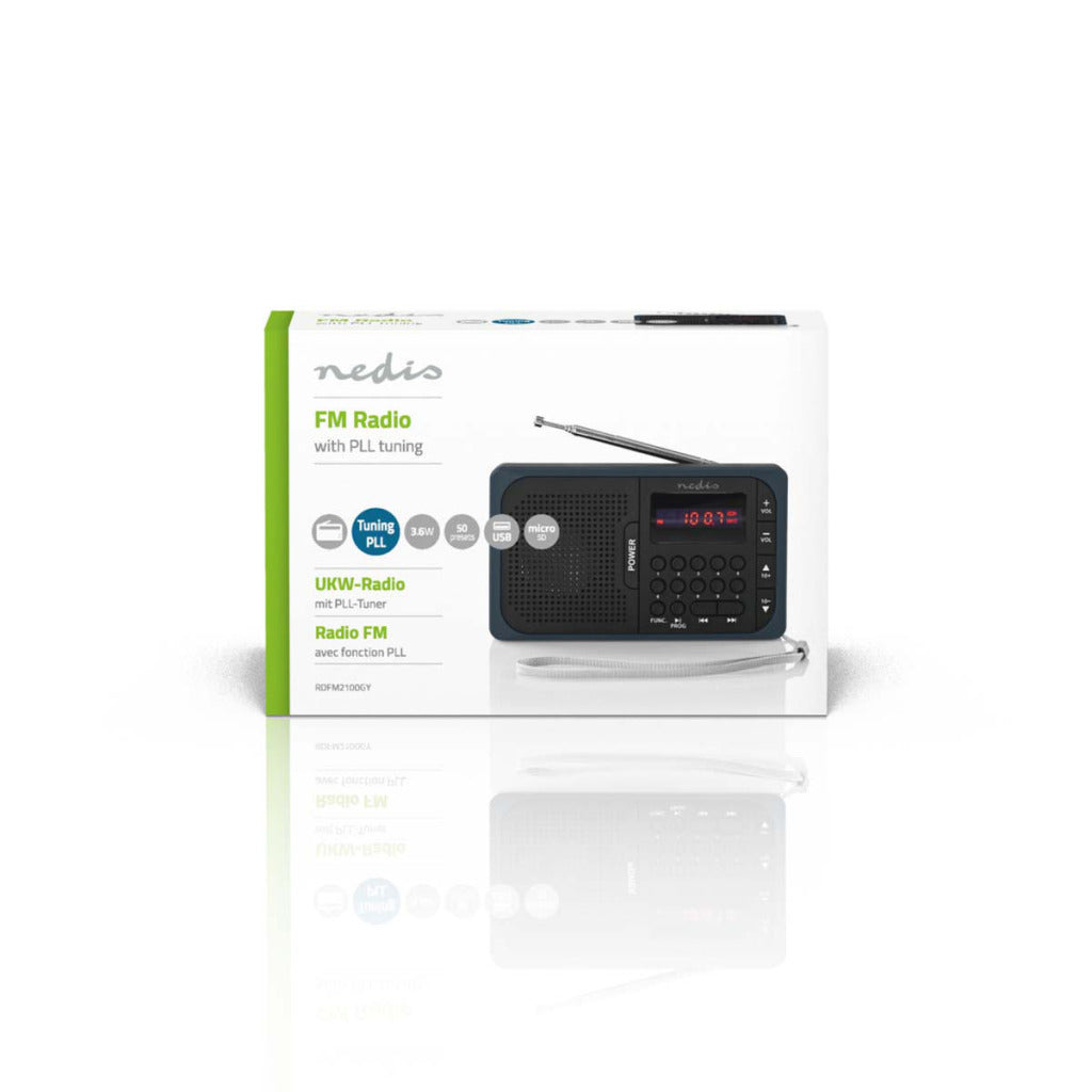 Nedis Rdfm2100Gy Fm-Radio 3,6 W Usb-Poort & Microsd-Kaartsleuf Zwart / Grijs