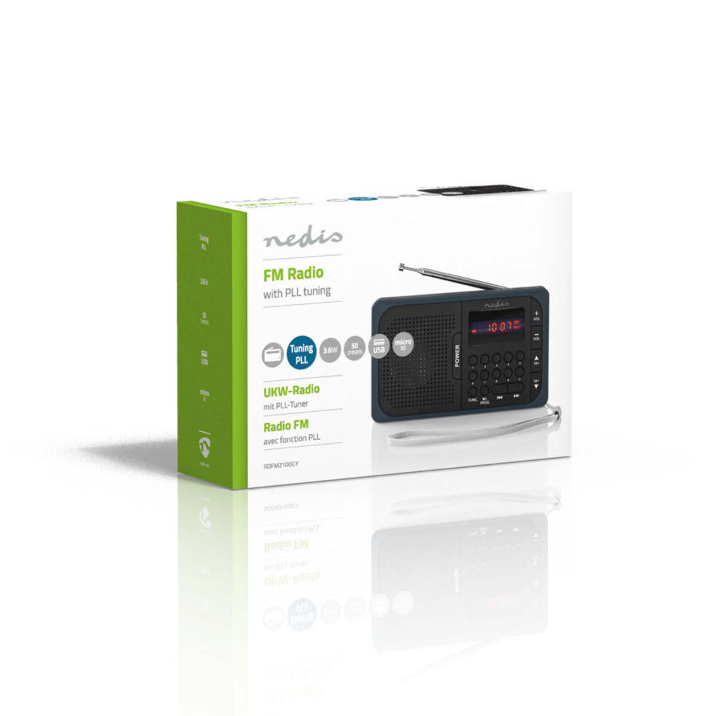 Nedis Rdfm2100Gy Fm-Radio 3,6 W Usb-Poort & Microsd-Kaartsleuf Zwart / Grijs