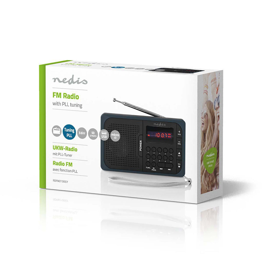 Nedis Rdfm2100Gy Fm-Radio 3,6 W Usb-Poort & Microsd-Kaartsleuf Zwart / Grijs