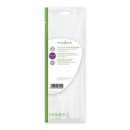 Nedis Ccgp60620Bk10 3-In-1 Sync And Charge-Kabel Usb-A Male - Micro B Male / Type-C Male / Apple Lightning 8-Pins Male 1,0 M Zwart
