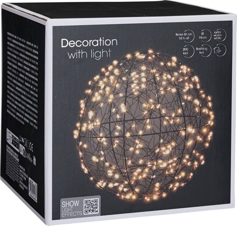 Verlichte Decoratiebal - 18 Cm - 200 Led - Extra Warm Wit