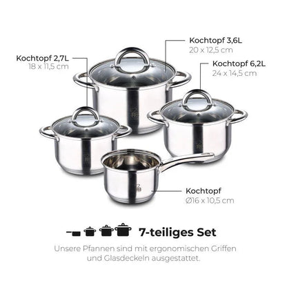 Renberg Alexander Pannenset Rvs - Inductie - 7 Delig - 4  Kookpannen Ø 16 - 18 - 20 - 24 Cm + 3 Deksels