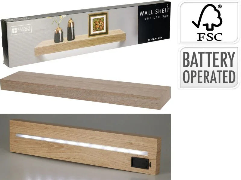 Trends4You Wandplank Met Led Verlichting - Bruin