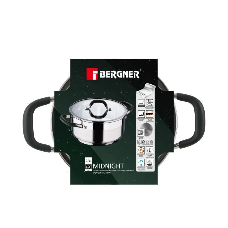 Bergner Midnight Rvs Kookpan Met  Deksel - Inductie - 20Cm - 2.3L
