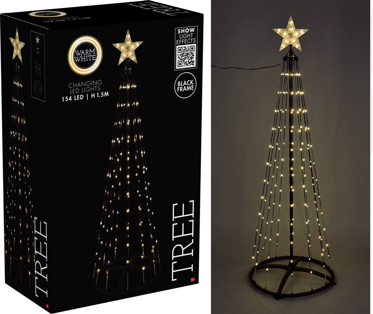 Kerstboom - Vlaggenmast - 150Cm - 154 Led - Zwart Frame - Warm Wit
