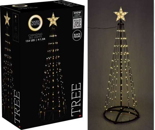 Kerstboom - Vlaggenmast - 150Cm - 154 Led - Zwart Frame - Warm Wit