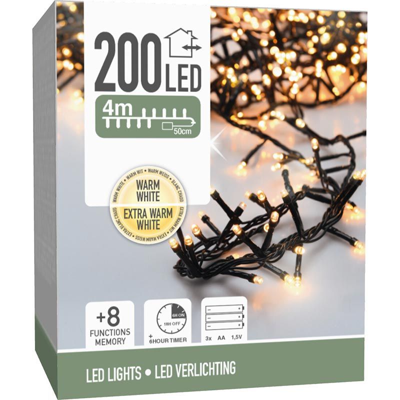 Micro Cluster 200 Led - 4M - Two Tone Romantic - Batterij - Lichtfuncties - Geheugen - Timer
