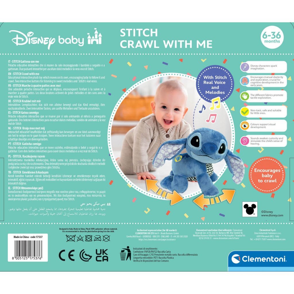 Clementoni Disney Kruipende Stitch Knuffel + Geluid