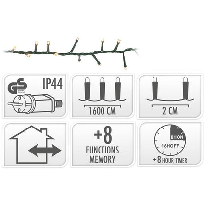 Microcluster - 800 Led - 16M - Extra Warm Wit - Timer - Lichtfuncties - Geheugen - Buiten