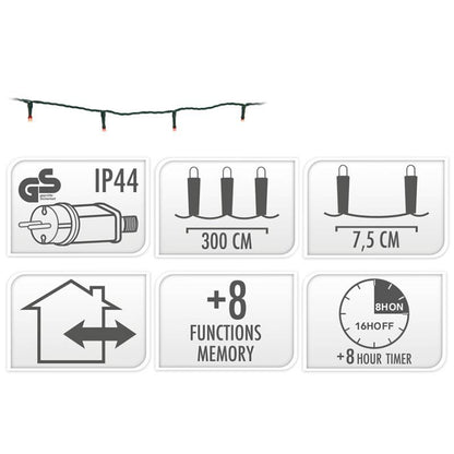 Kerstverlichting 40 Led- 3M - Rood - Timer - Lichtfuncties - Geheugen - Buiten
