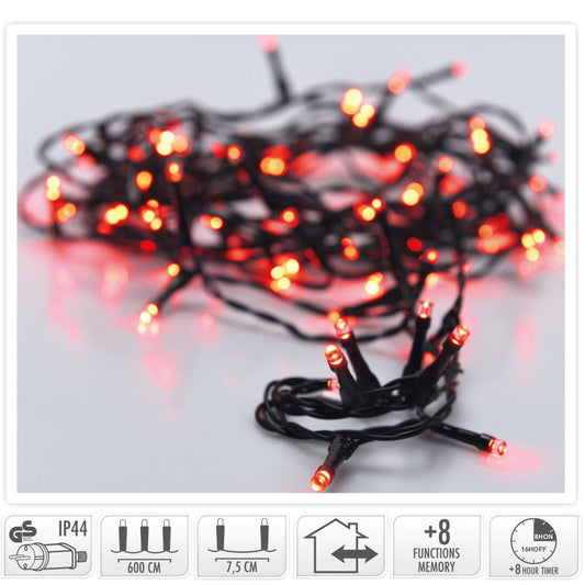 Kerstverlichting 80 Led- 6M - Rood - Timer - Lichtfuncties - Geheugen - Buiten
