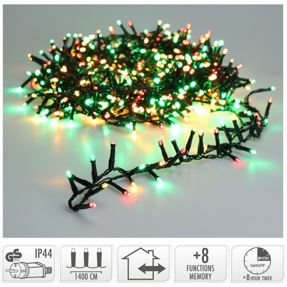 Microcluster - 700 Led - 14M - Three Tone Traditional - Timer - Lichtfuncties - Geheugen - Buiten