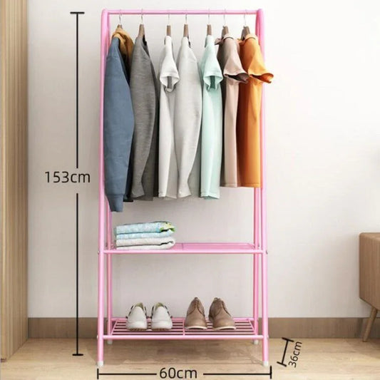 Ceruzo Kledingrek Met Schoenenrek - Metaal - Pink - 152 Cm Hoog - 60 Cm Breed