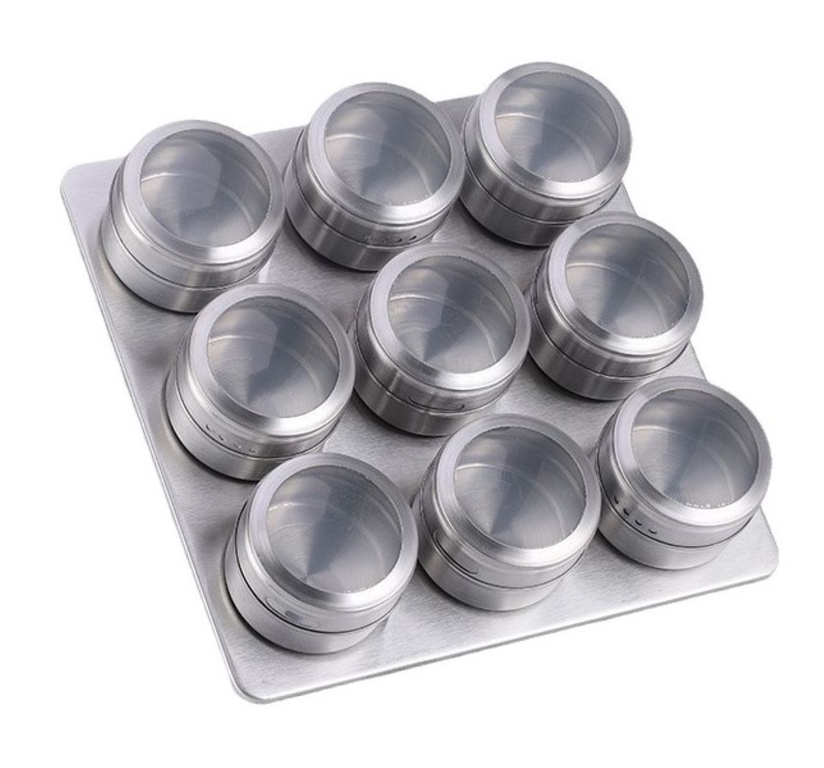Kruidenrek Magnetisch - 9 Rvs Kruidenpotjes