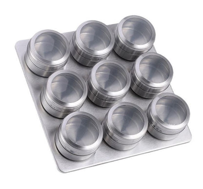 Kruidenrek Magnetisch - 9 Rvs Kruidenpotjes