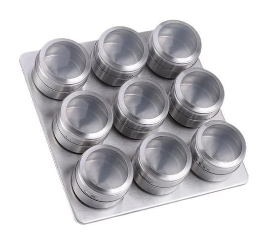 Kruidenrek Magnetisch - 9 Rvs Kruidenpotjes