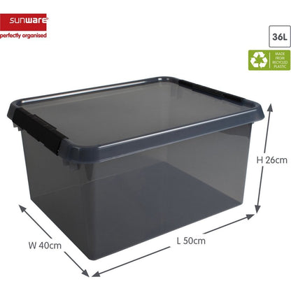 Sunware Comfort Line Opbergbox 36L 50X40X26 Cm Transparant/Antraciet