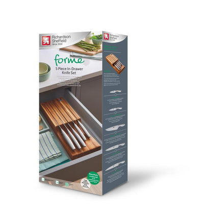 Richardson Sheffield Forme Acacia Houten Messenblok Voor Lade 5-Delig Rvs/Zilver