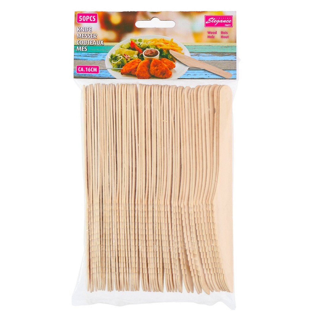 Basic Houten Wegwerpmessen 16 Cm 50 Stuks