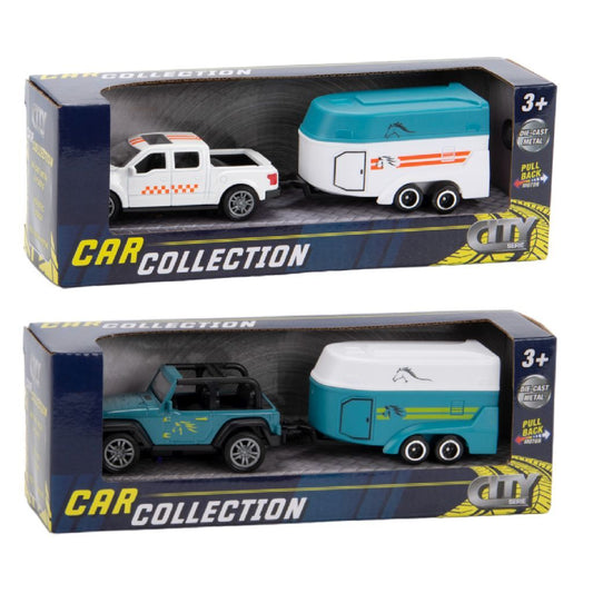 City Car Collection Die-Cast Pick-Up Met Paardentrailer 1:50 Assorti