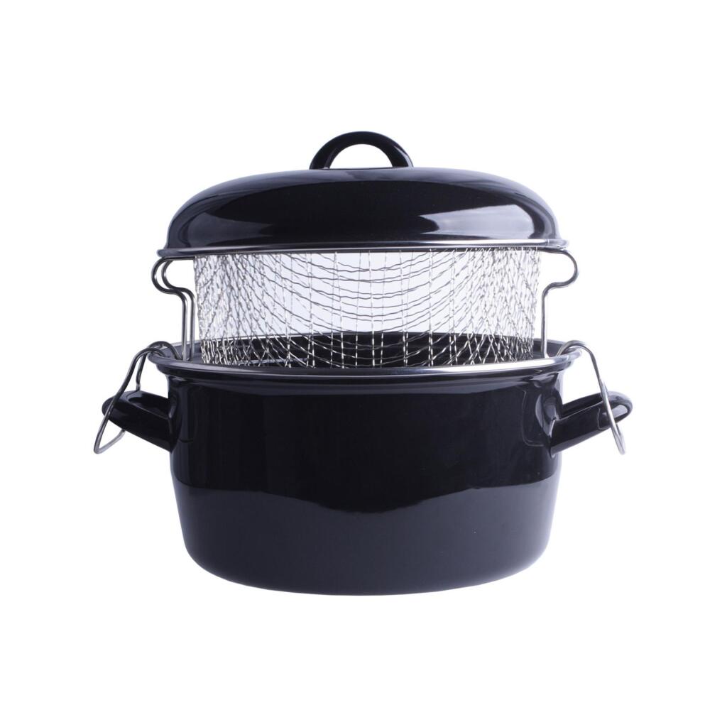 Basic Frituurpan Emaille Met Inzet 24 Cm Zwart