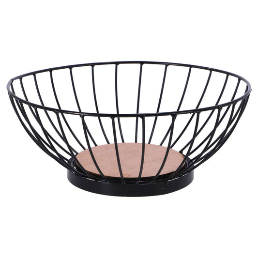 Overige Merken Metalen Fruitschaal 28 Cm Zwart/Hout
