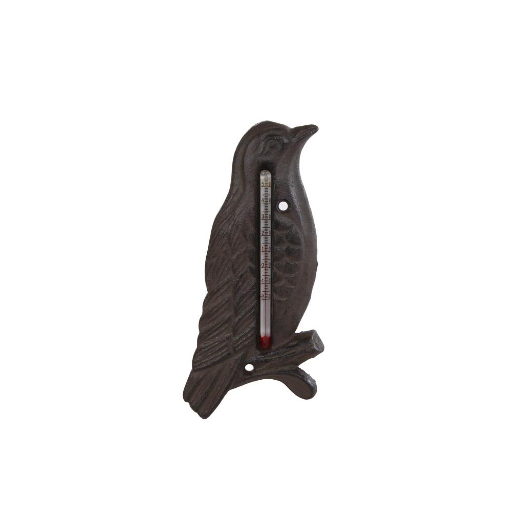 Overige Merken Metalen Buitenthermometer Vogel 17X8X1 Cm Oud Bruin