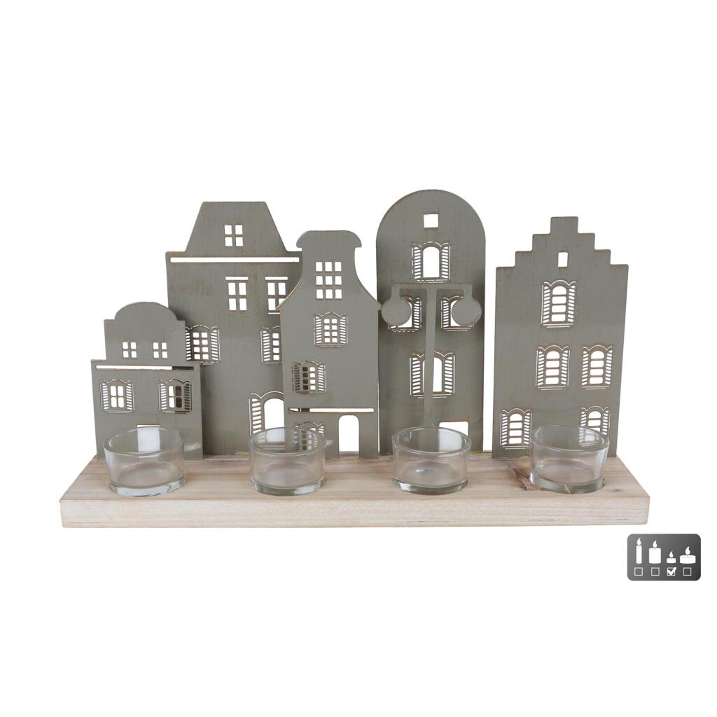 Overige Merken Theelichthouder Hollands Straatje 38X8.5X20 Cm Sagegroen