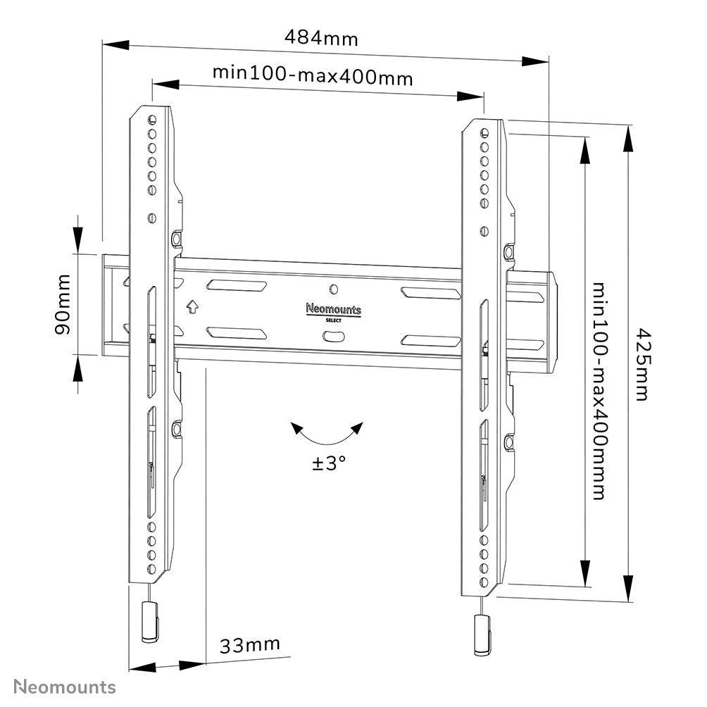 Neomounts Wl30S-850Bl14 Vlakke Wandsteun Voor Schermen Tot 65 Inch Zwart