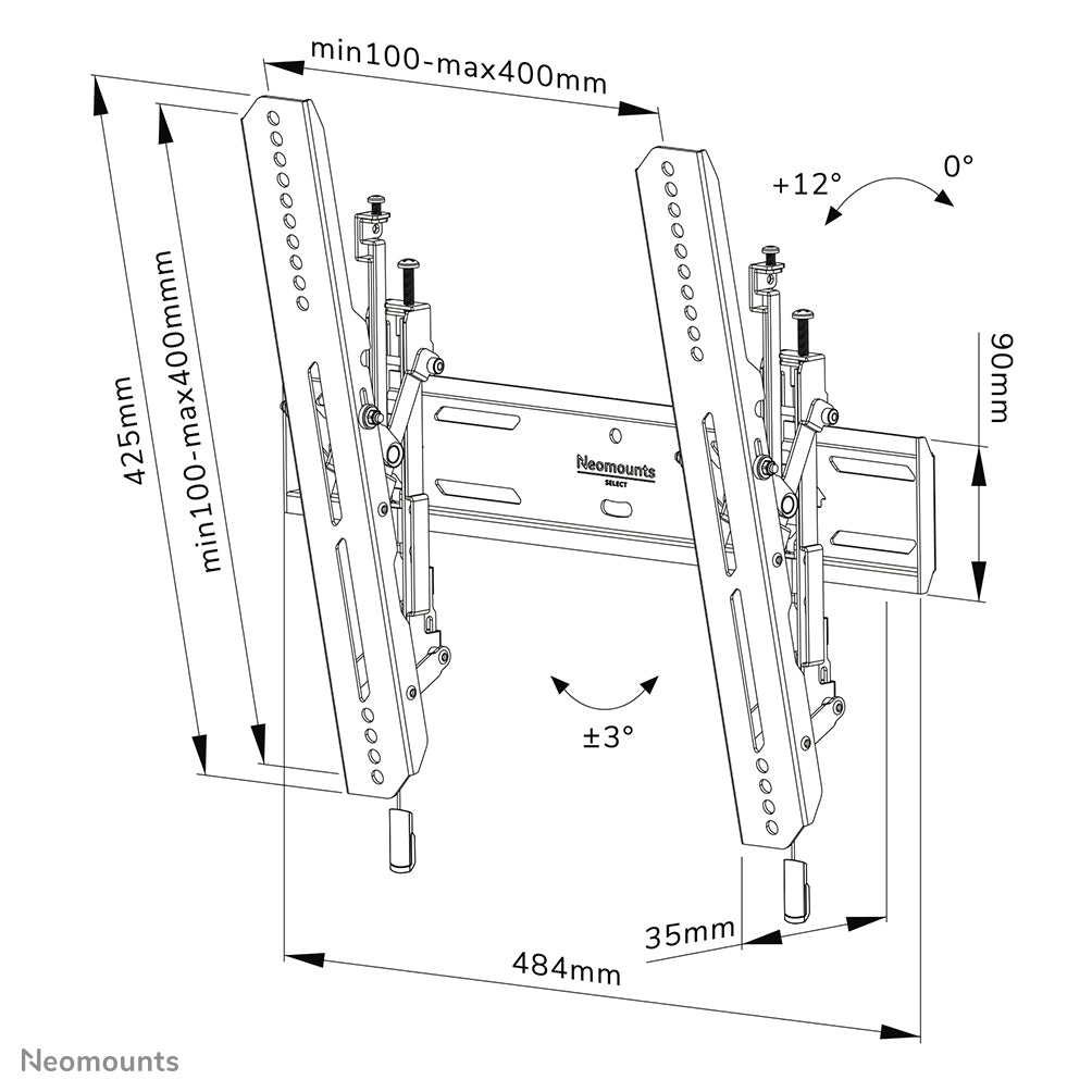 Neomounts Wl35S-850Bl14 Kantelbare Wandsteun Voor Schermen Tot 65 Inch Zwart