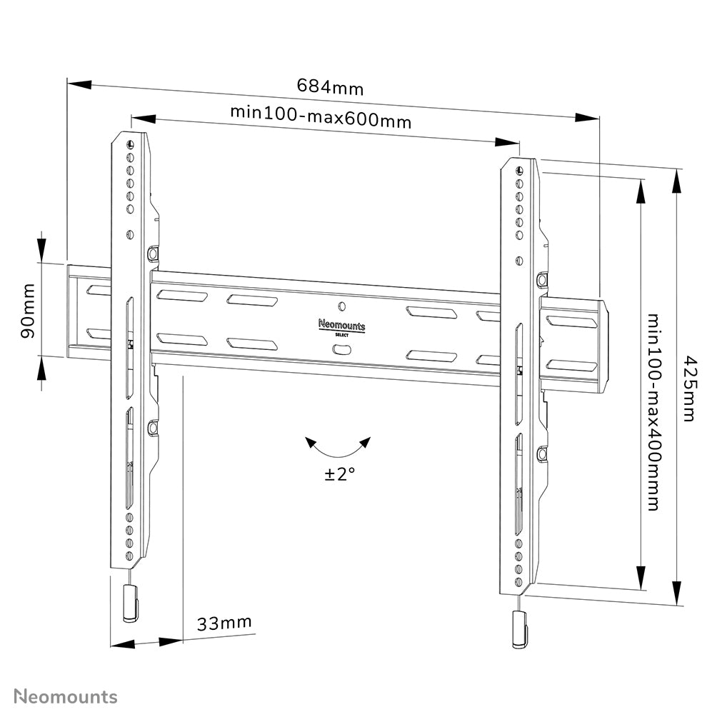 Neomounts Wl30S-850Bl16 Vlakke Wandsteun Voor Schermen Tot 82 Inch Zwart