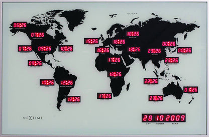 Nextime Ne-2897 Wandklok 55 X 36 Cm, Alu, World Time Digit