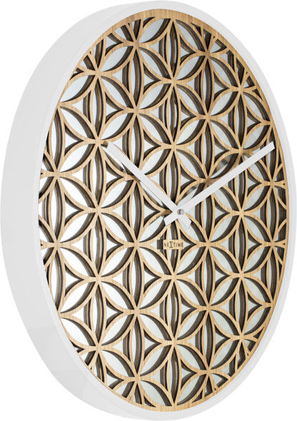 Nextime Ne-3194Wi Wandklok Dia. 50 Cm, Hout/Spiegel, Wit