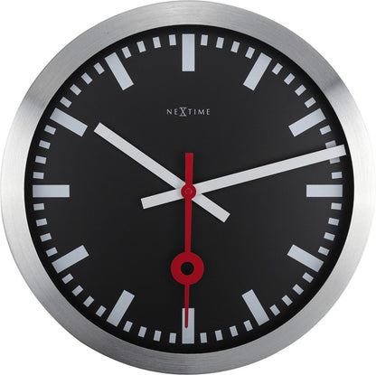 Nextime Ne-3999Stzw Wandklok Dia. 35 Cm, Geborsteld Aluminium, 'Station'