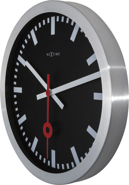 Nextime Ne-3999Stzw Wandklok Dia. 35 Cm, Geborsteld Aluminium, 'Station'