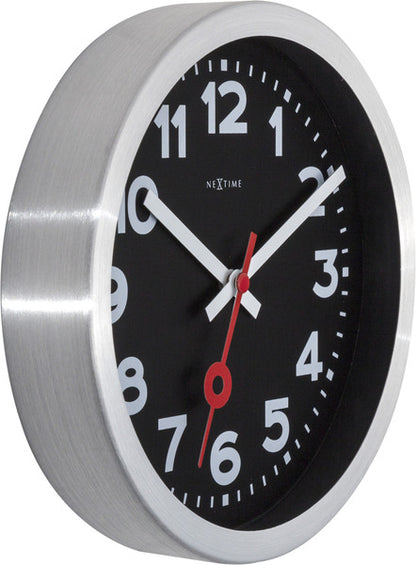 Nextime Ne-3998Arzw Wandklok 'Station' Ø19 Cm, Geborsteld Aluminium Zwart