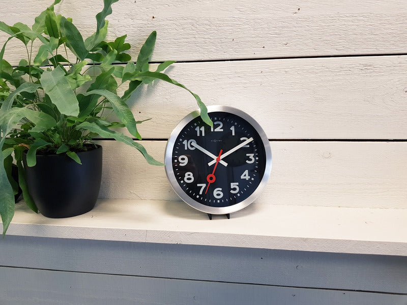 Nextime Ne-3998Arzw Wandklok 'Station' Ø19 Cm, Geborsteld Aluminium Zwart