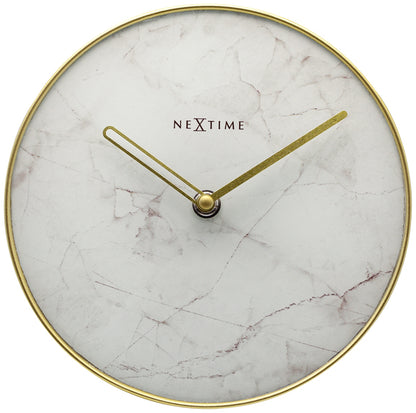 Nextime Ne-5222Wi - Tafelklok - Ø 20 Cm - Glas / Metaal - Wit - 'Marble'