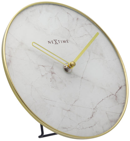 Nextime Ne-5222Wi - Tafelklok - Ø 20 Cm - Glas / Metaal - Wit - 'Marble'